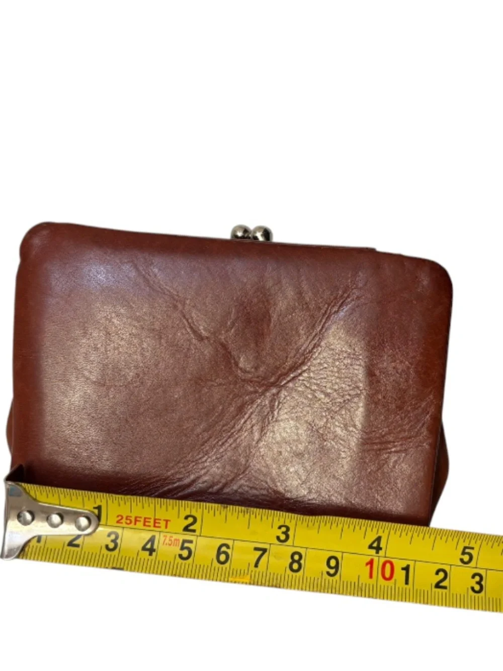 Hobo brown kisslock foldable compact brown leather wallet